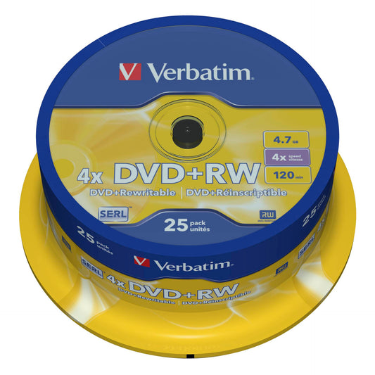 1x25 Verbatim DVD+RW 4,7GB 4x Speed, matt silver