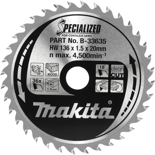 Makita B-33635 SPECIALIZED Saw Blade 136x20x36Z