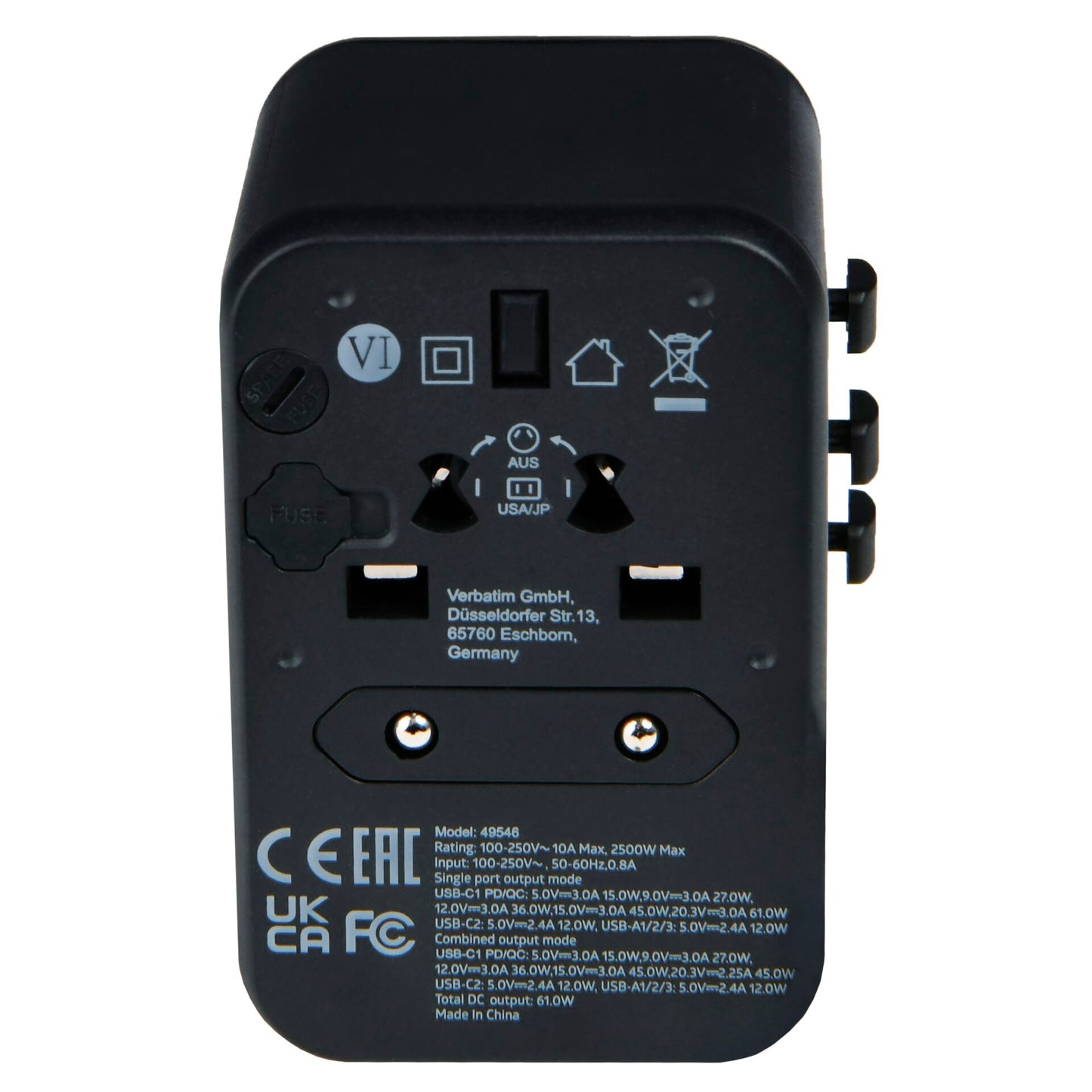 Verbatim Uni.Travel Adapt.UTA-04 USB-C 61W 2xUSB-C 3xUSB-A  49546