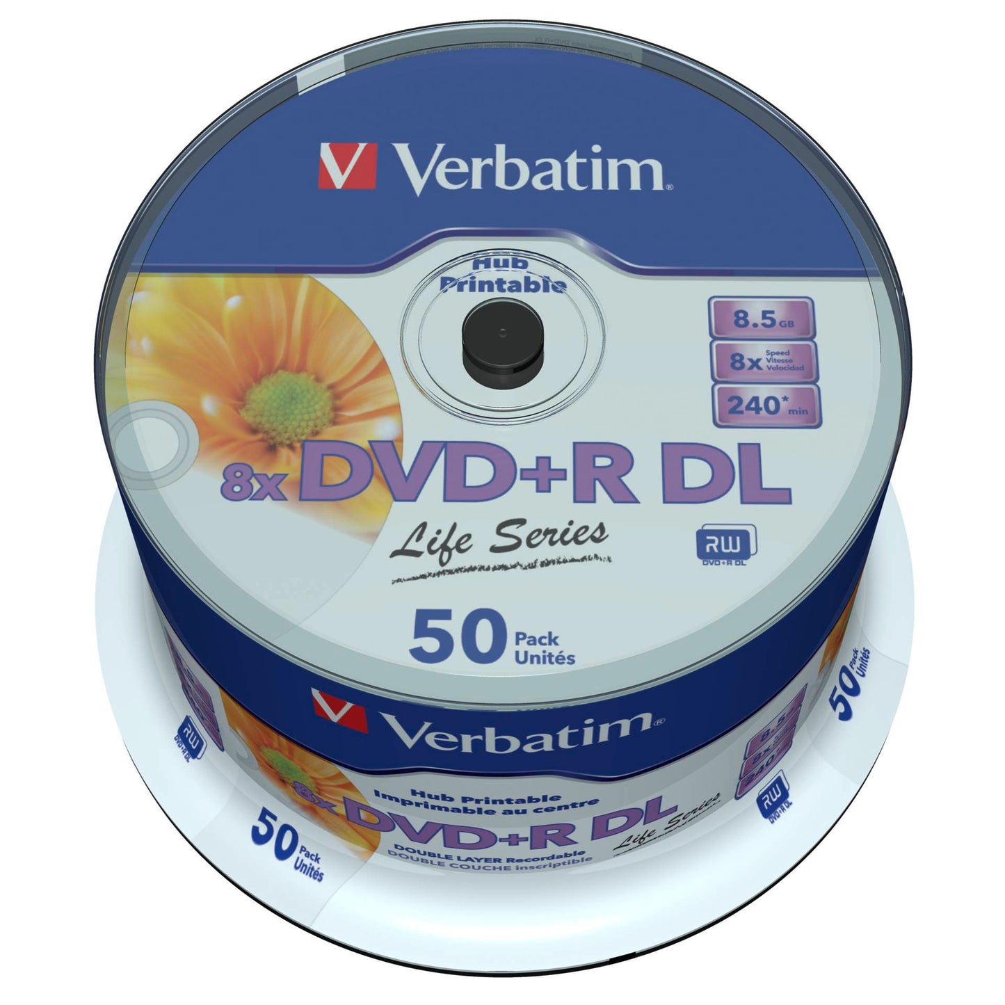 1x50 Verbatim DVD+R DL wide pr. 8x Speed, 8,5GB Life Series
