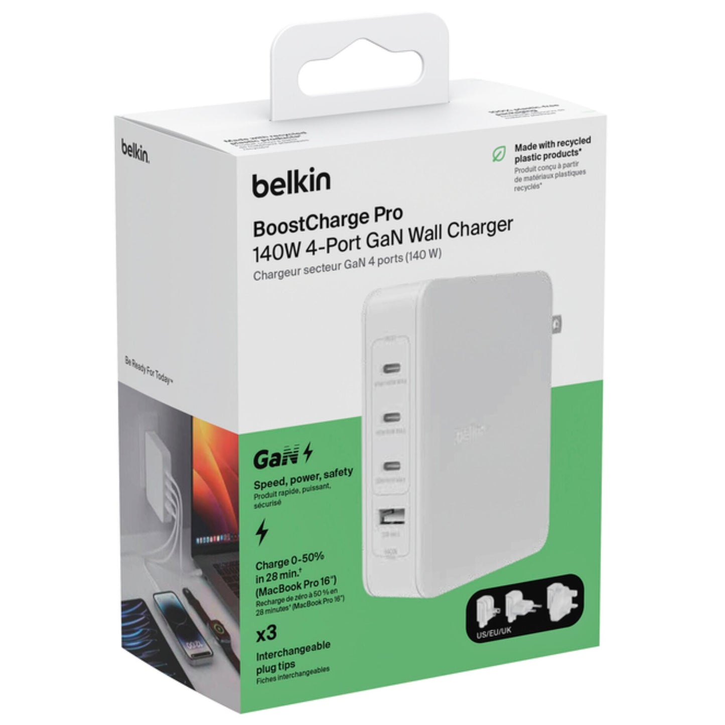 Belkin BOOST Charge  140W 4-Port GaN, 3xUSB-C 1xUSB-A  WCH014btWH