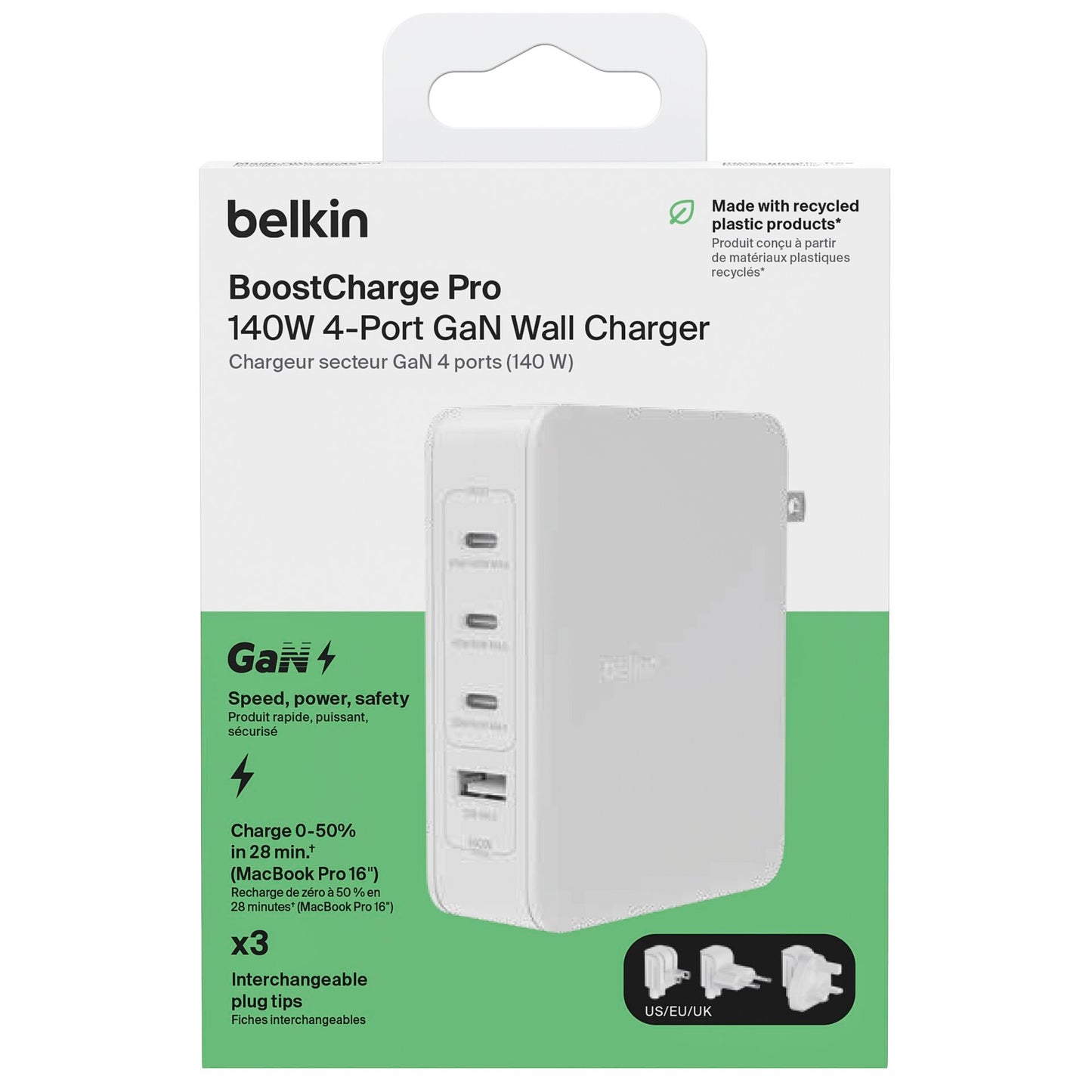 Belkin BOOST Charge  140W 4-Port GaN, 3xUSB-C 1xUSB-A  WCH014btWH
