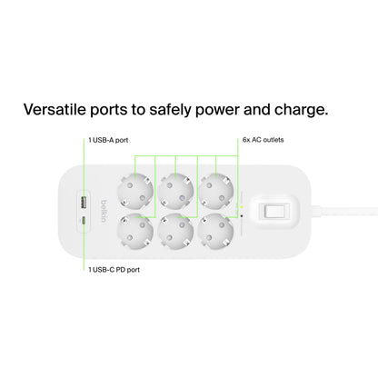 Belkin Surge Socket 6-fold, USB-A+C, 650J.SRB002VF2M