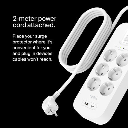 Belkin Surge Socket 6-fold, USB-A+C, 650J.SRB002VF2M
