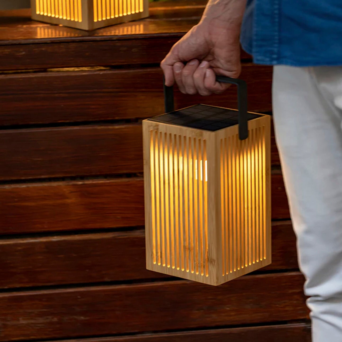 New Garden Okinawa Solar Recharge Lantern Bamboo
