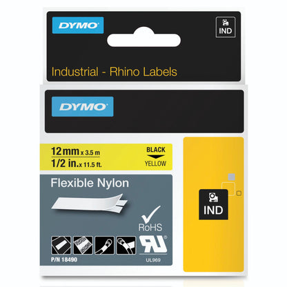 Dymo Rhino Flexible Nylon Tape 12 mm x 3,5 m black to yellow