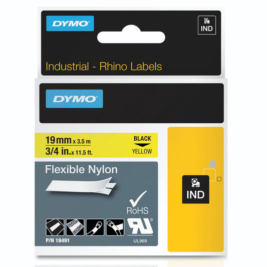 Dymo Rhino Flexible Nylon Tape 19 mm x 3,5 m black to yellow