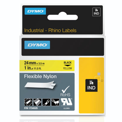 Dymo Rhino Flexible Nylon Tape 24 mm x 3,5 m black to yellow
