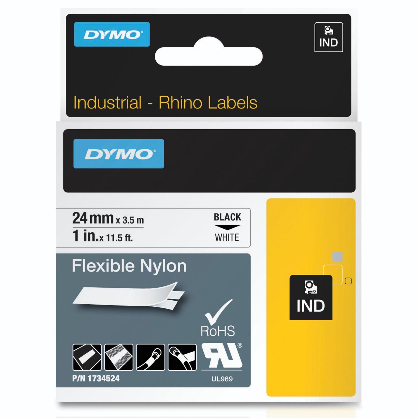 Dymo Rhino Flexible Nylon Tape 24 mm x 3,5 m black to white
