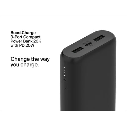 Belkin compact 3-Port Powerbank 20.000mAh 20W USB-C/C BPB014btBk