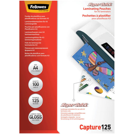 Fellowes SuperQuick A4 Glossy 125 Micron Laminating Pouch