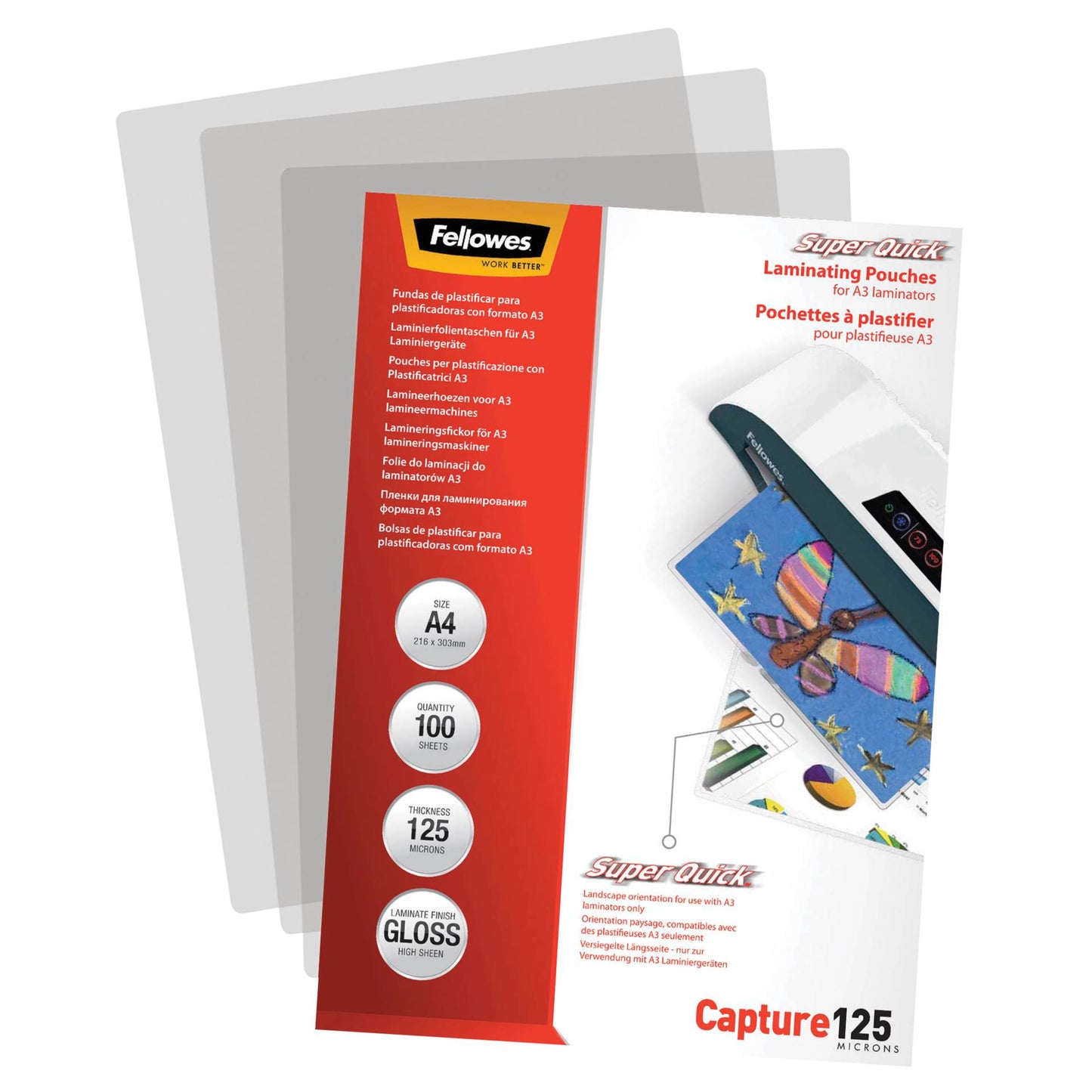 Fellowes SuperQuick A4 Glossy 125 Micron Laminating Pouch