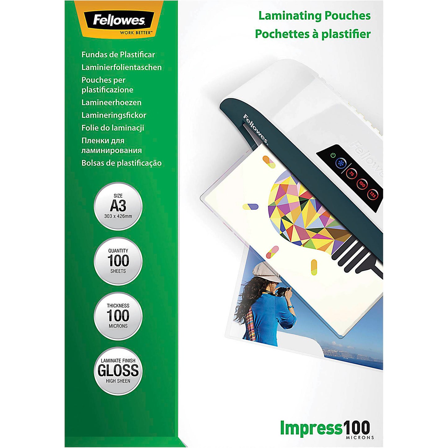 Fellowes A3 Glossy 100 Micron Laminating Pouch  100-pack