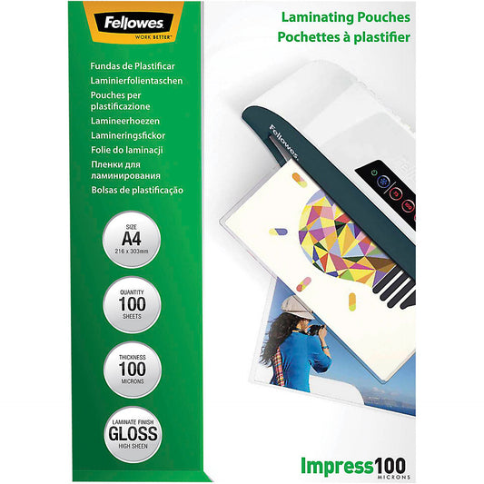 Fellowes A4 Glossy 100 Micron Laminating Pouch 100-pack