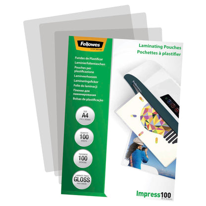 Fellowes A4 Glossy 100 Micron Laminating Pouch 100-pack