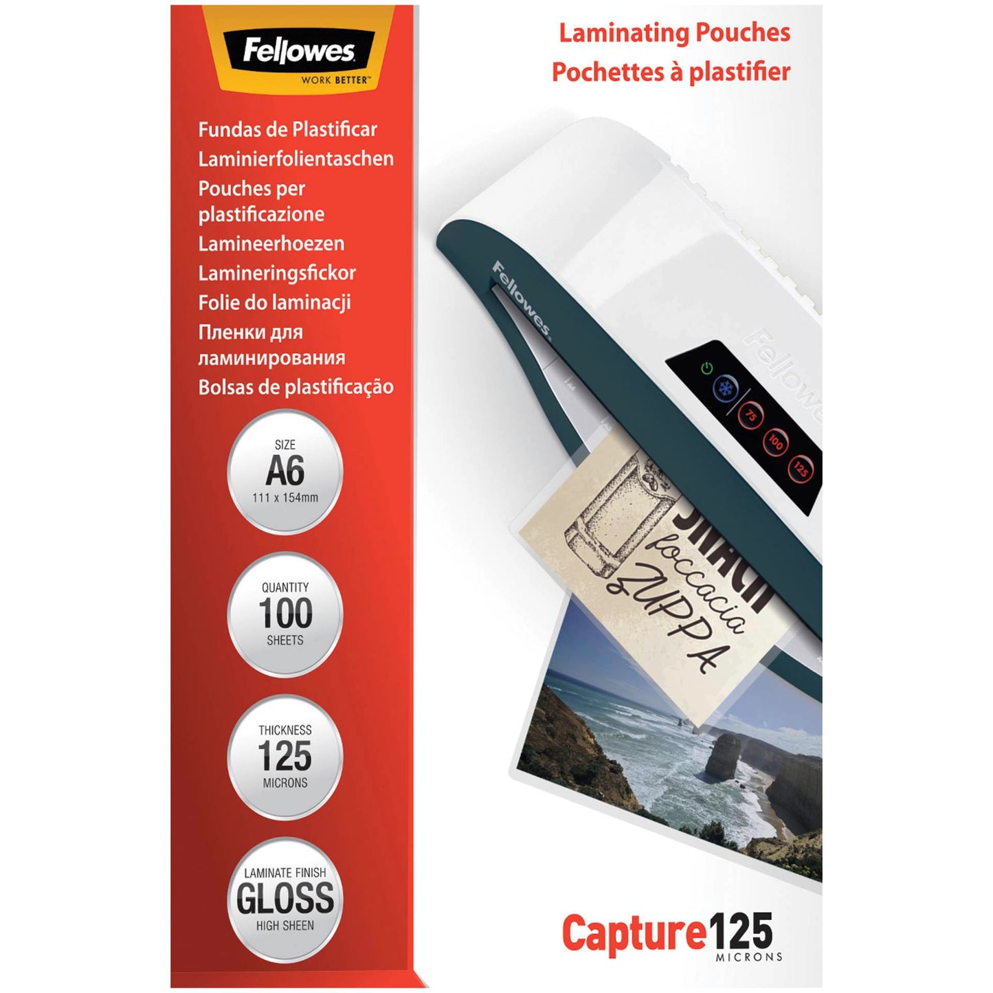 Fellowes A6 Glossy 125 Micron Laminating Pouch - 100 pack