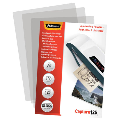 Fellowes A6 Glossy 125 Micron Laminating Pouch - 100 pack