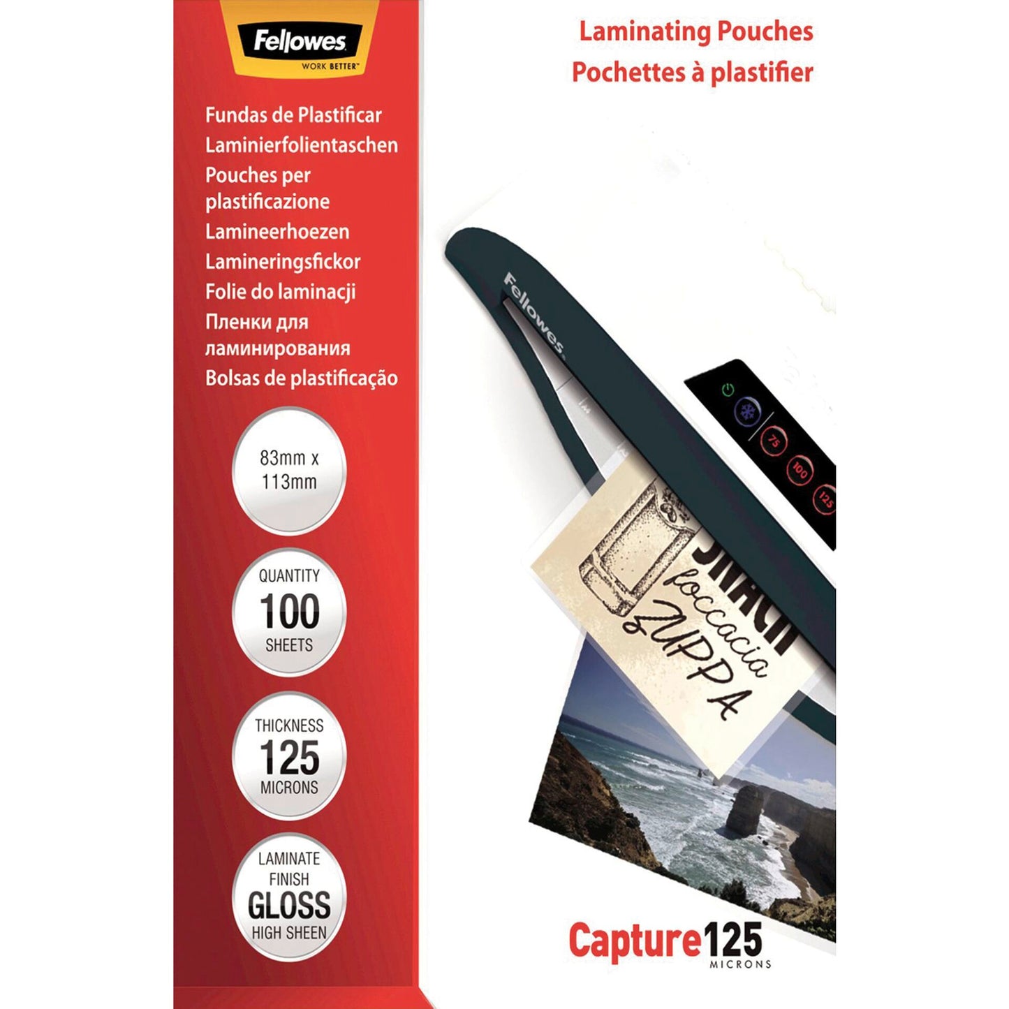 Fellowes Glossy 125 Micron Card Laminating Pouch  83x113 mm