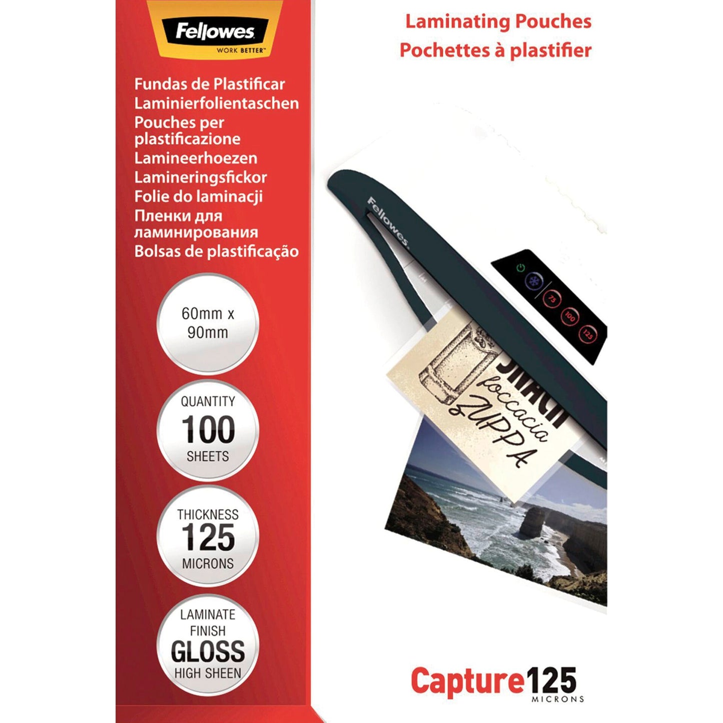 Fellowes Glossy 125 Micron Card Laminating Pouch - 60x90 mm