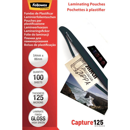 Fellowes Glossy 125 Micron Card Laminating Pouch - 54x86 mm