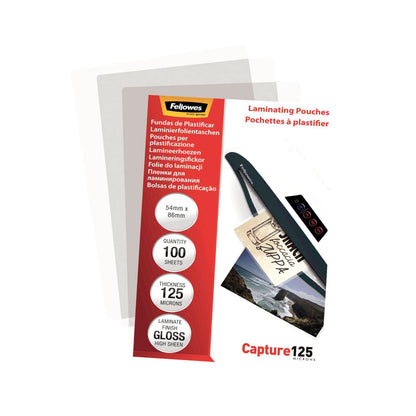 Fellowes Glossy 125 Micron Card Laminating Pouch - 54x86 mm