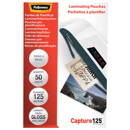 Fellowes Glossy 125 Micron 50pcs Card Laminating Pouch - 54x86 mm