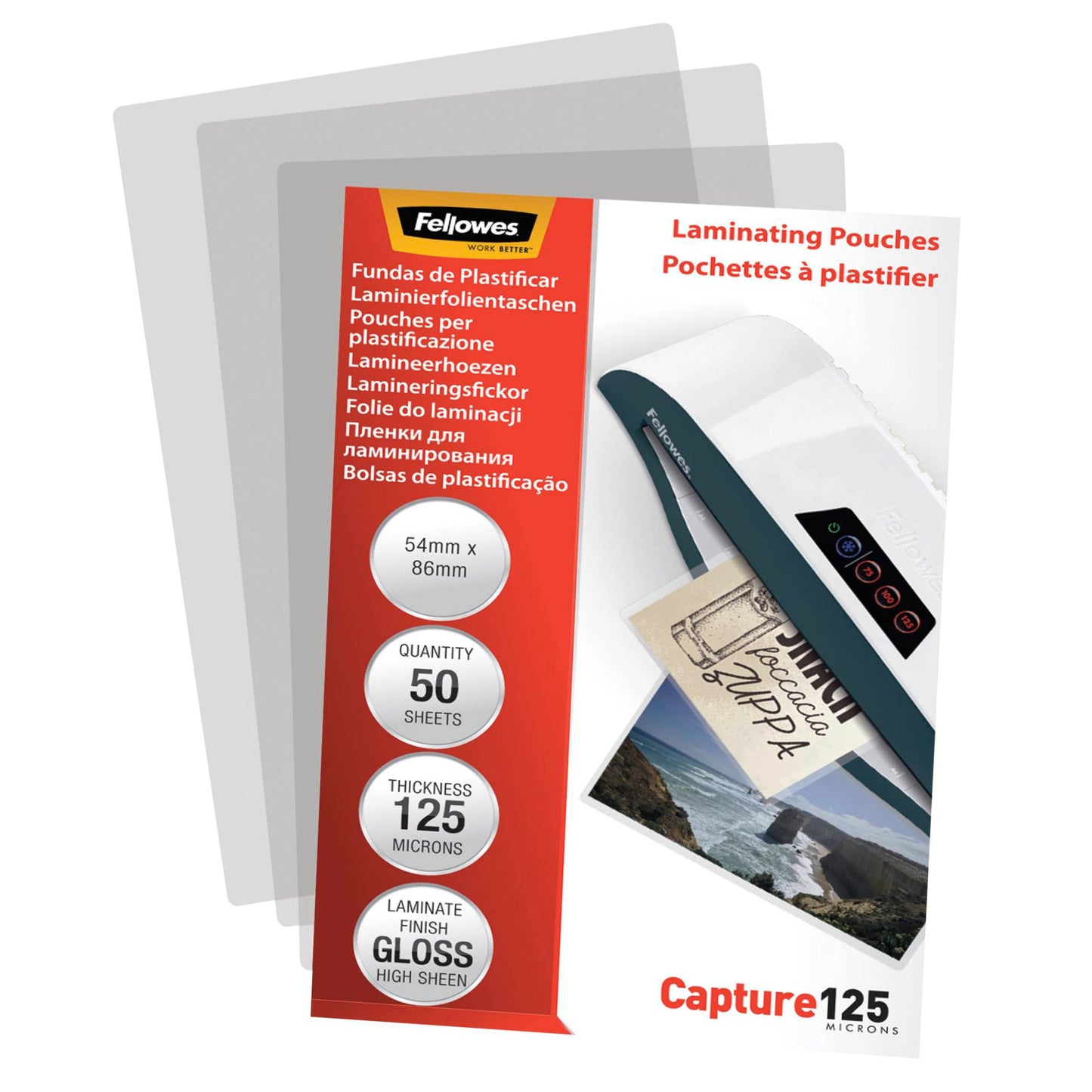 Fellowes Glossy 125 Micron 50pcs Card Laminating Pouch - 54x86 mm