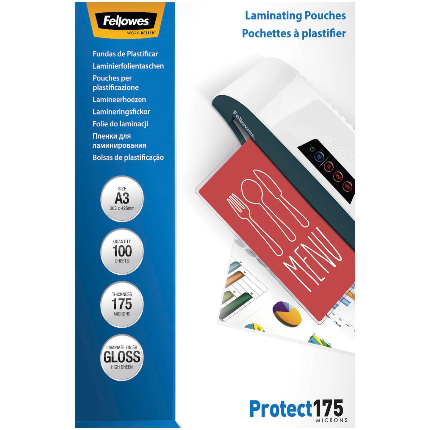 Fellowes A3 Glossy 175 Micron Laminating Pouch - 100 pack