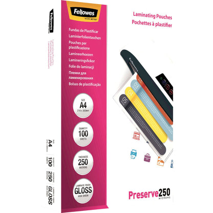 Fellowes A4 Glossy 250 Micron Laminating Pouch - 100 pack