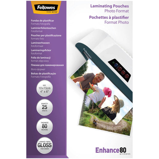 Fellowes Glossy 80 Micron Photo Laminating Pouch - 10x15cm