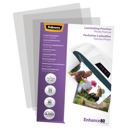 Fellowes Glossy 80 Micron Photo Laminating Pouch - 10x15cm