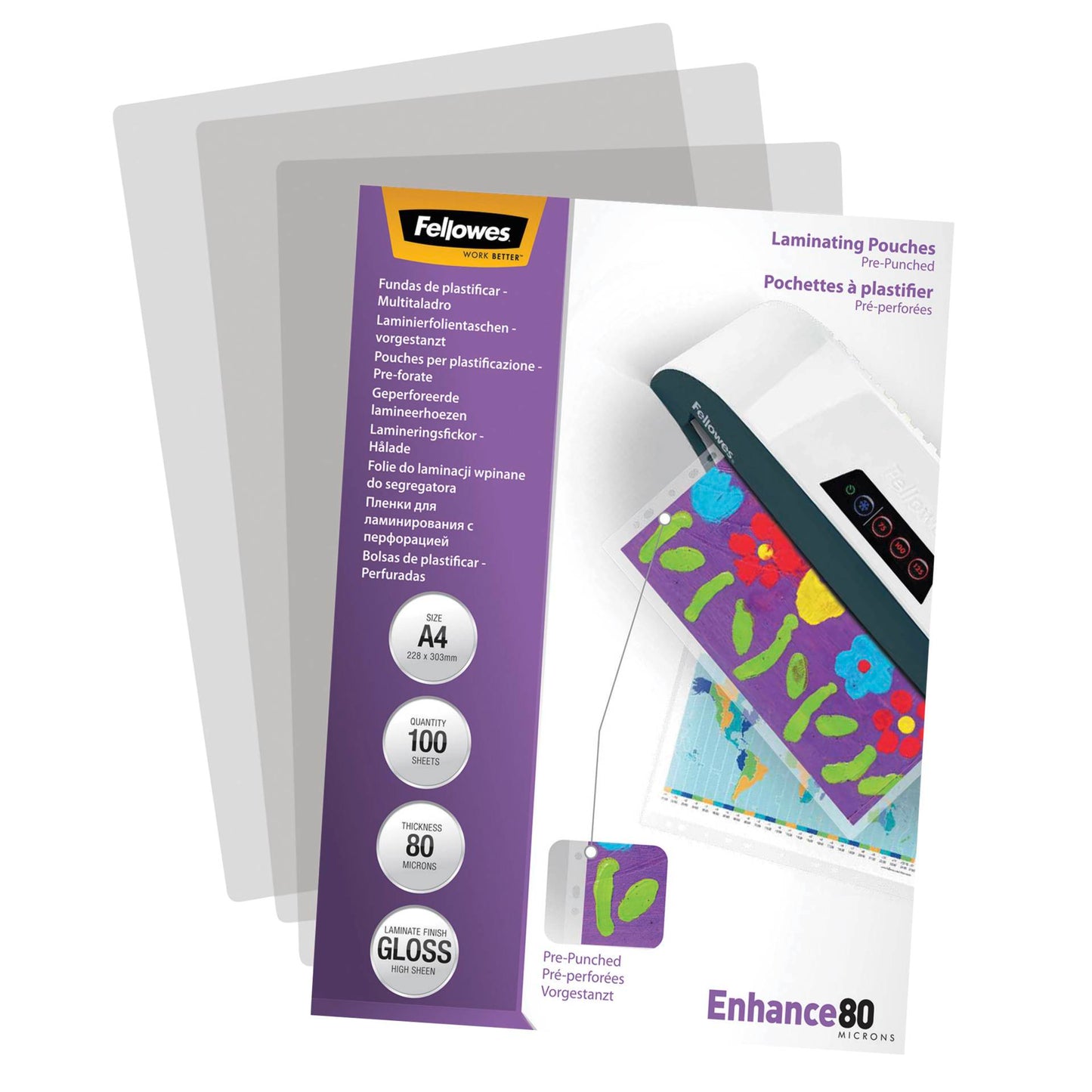 Fellowes A4 pre-punched 80 micron laminating pouch