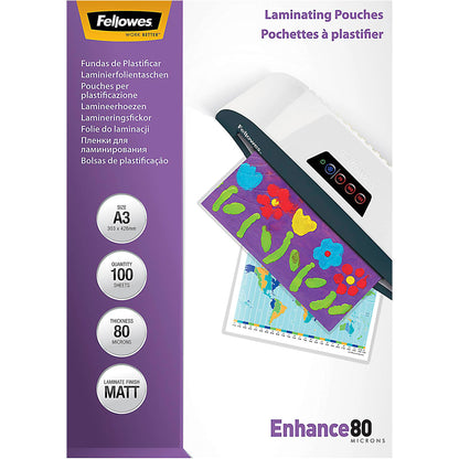 Fellowes Matt laminating pouches 80 micron, A3  100-pack