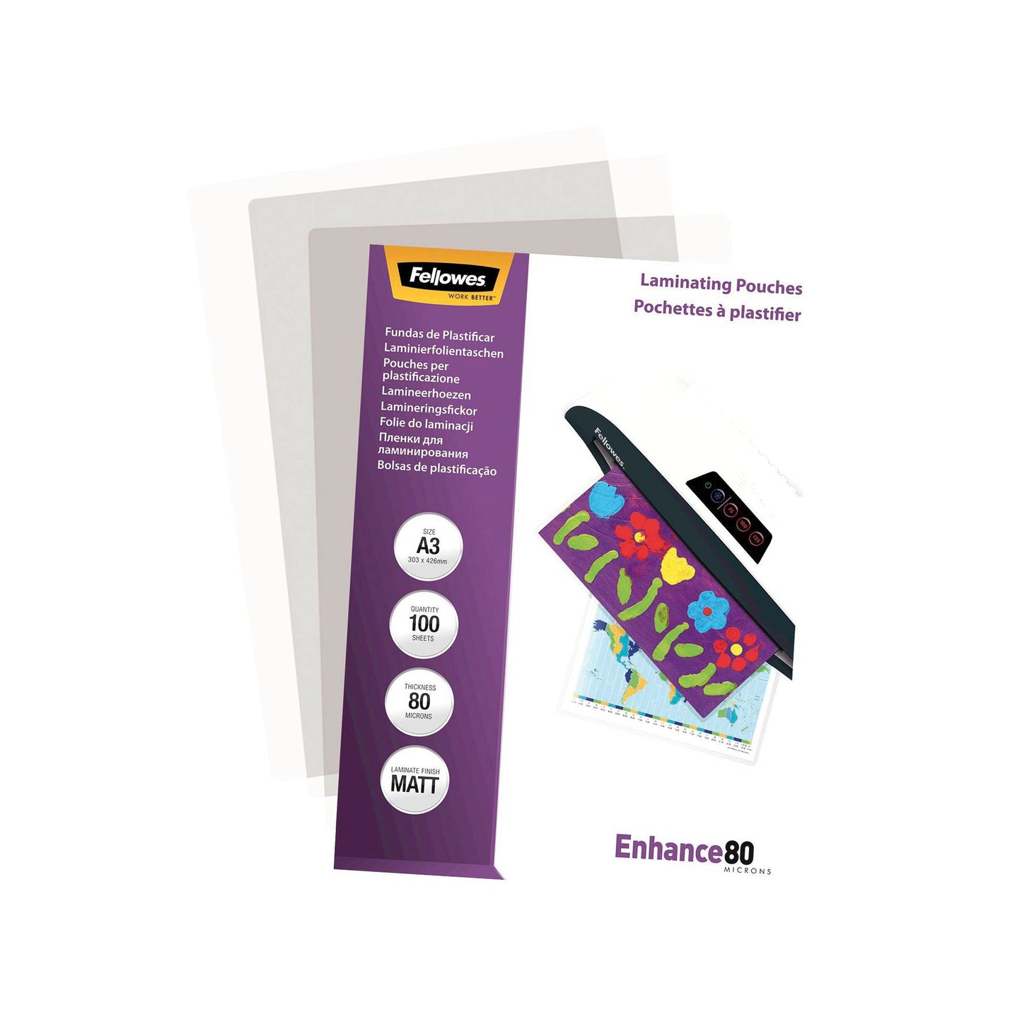 Fellowes Matt laminating pouches 80 micron, A3  100-pack