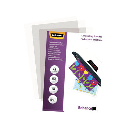Fellowes Matt laminating pouches 80 micron, A3  100-pack