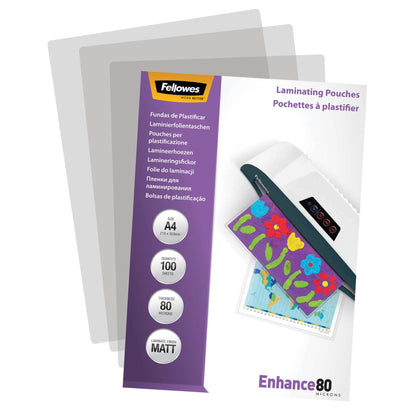 Fellowes Matt laminating pouches 80 micron, A4  100-pack
