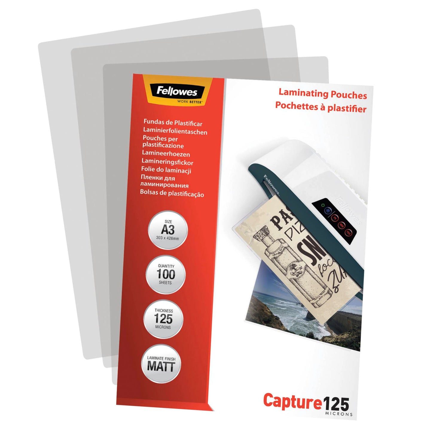 Fellowes Matt laminating pouches 125 micron, A3  100-pack