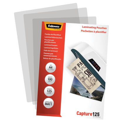 Fellowes Matt laminating pouches 125 micron, A4  100-pack