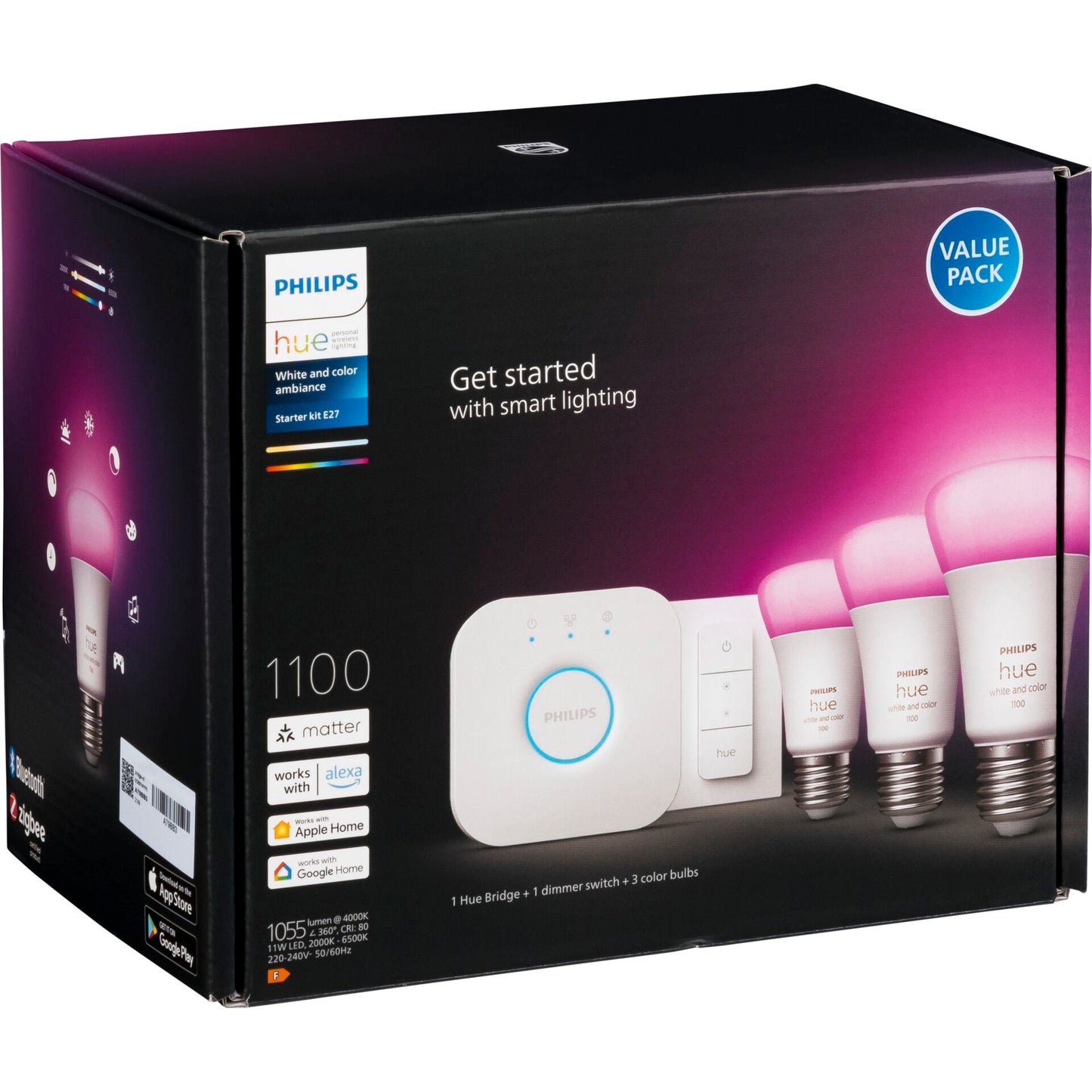 Philips Hue LED Lamp  E27 3-Pack White Color Amb. + Set