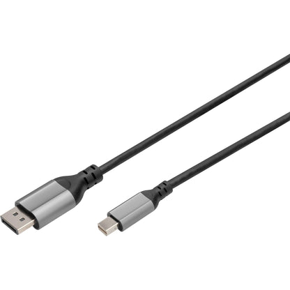 DIGITUS 8K DisplayPort Cable 1.4 60Hz, mini DP/DP, Alu black 2m