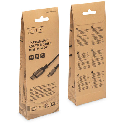 DIGITUS 8K DisplayPort Cable 1.4 60Hz, mini DP/DP, Alu black 2m