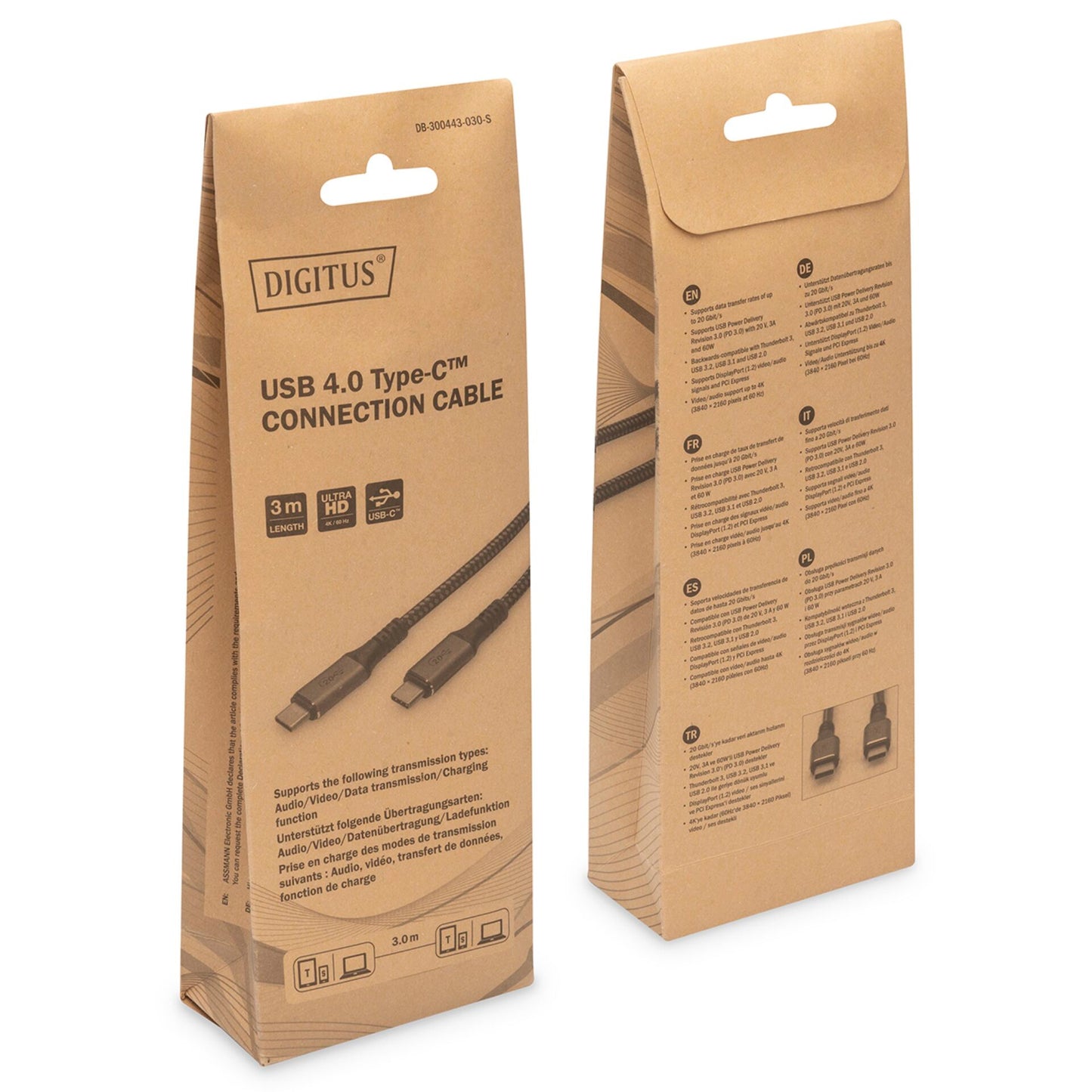 DIGITUS USB 4.0 Typ-C Cable 3m AL-Case PP braid 4K/60Hz PD3.0