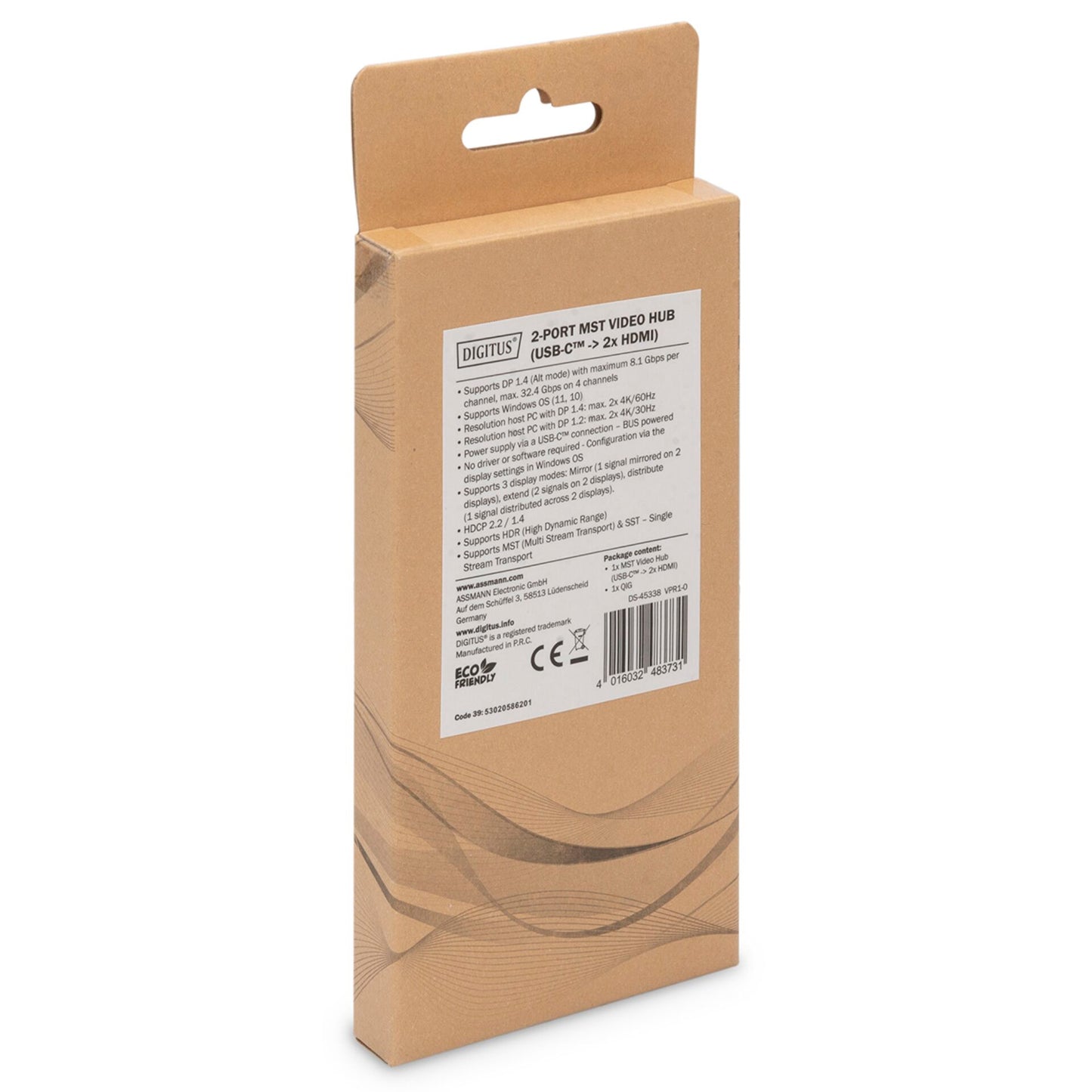 DIGITUS 2-Port MST Video Hub USB-C/2x HDMI 4K/60Hz   DS-45338