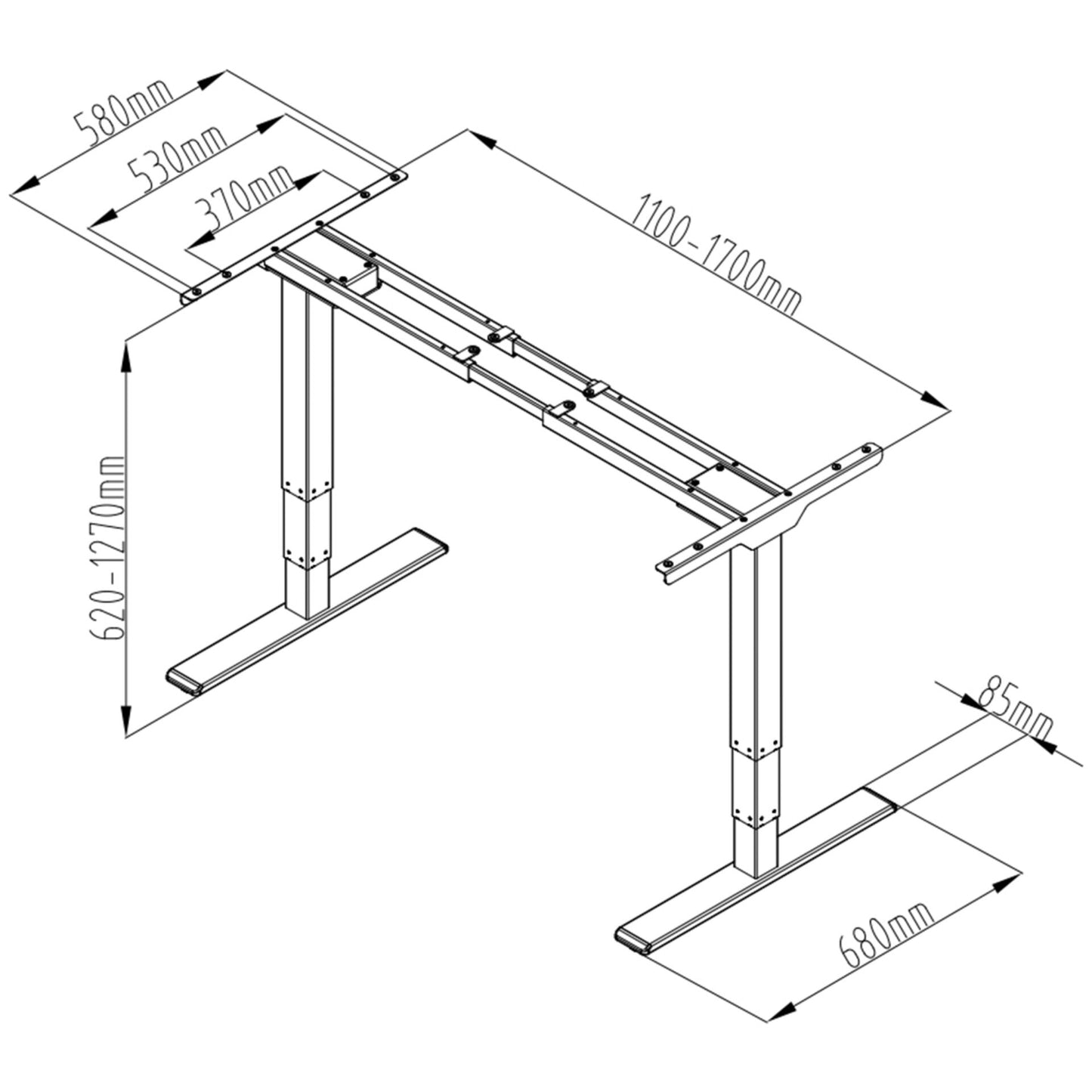 DIGITUS Elect. Height-Adjustable Table Fra. Dual-Motor, 3lev,grey