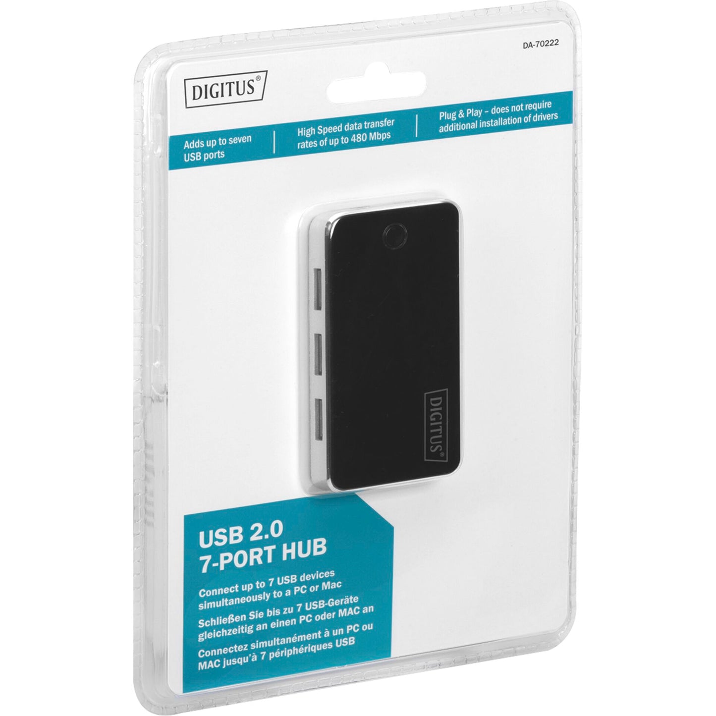 DIGITUS USB 2.0 7-Port Hub black incl. ext. Power Supply 5V , 1m