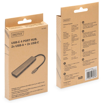 DIGITUS USB-C 4 Port HUB Alumin. Housing  2xUSB-A+2x USB-C Gen2