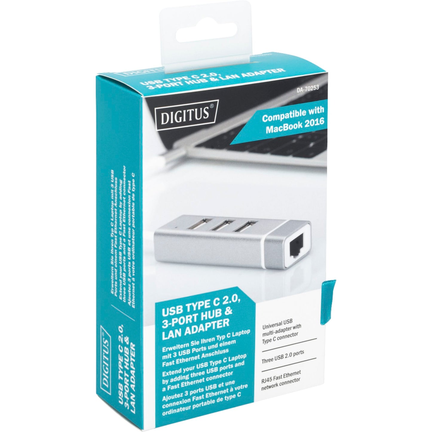 DIGITUS USB Type-C 3-Port Hub + Fast Ethernet LAN-Adapt DA-70253