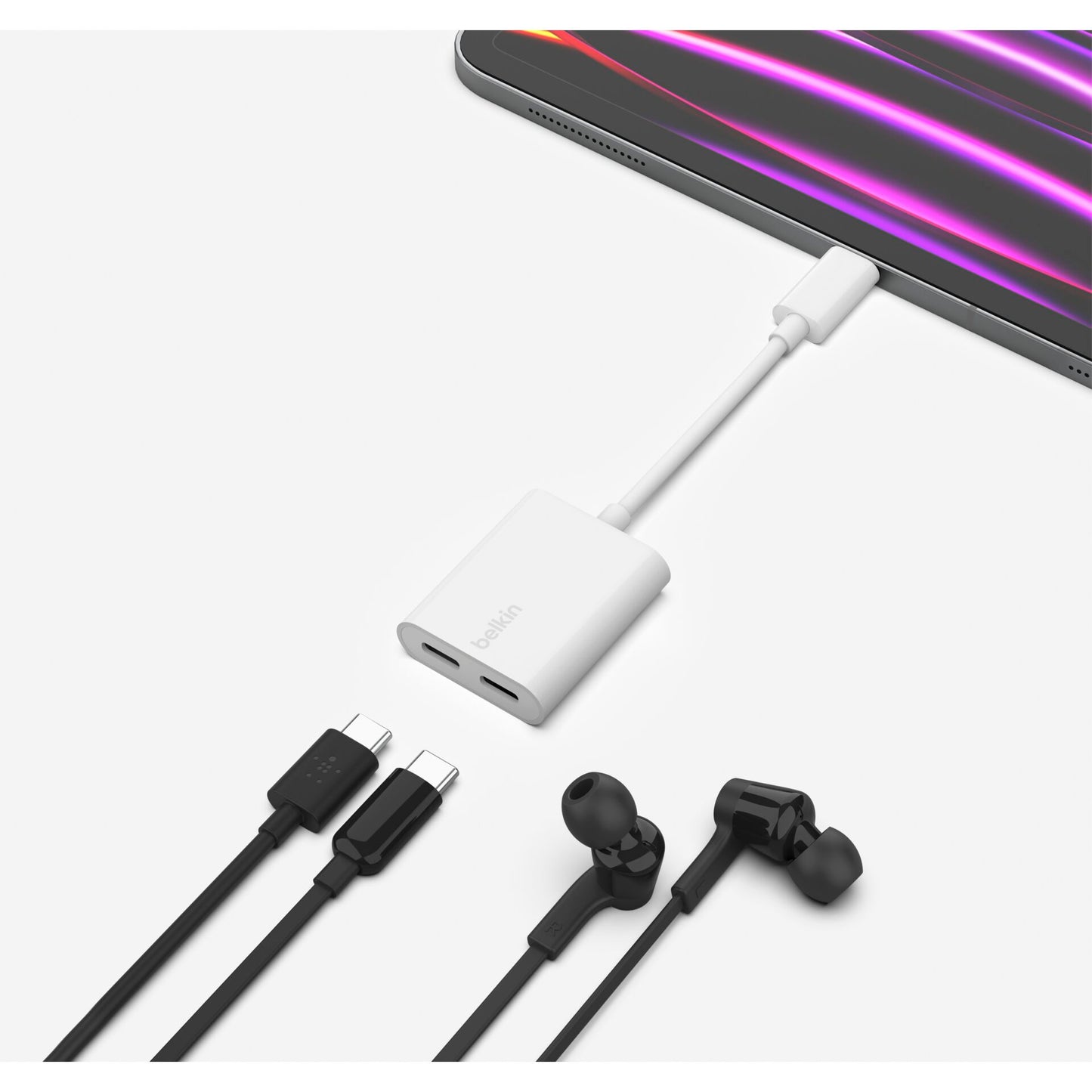 Belkin RockStar USB-C Audio- and Charge Adapter, white F7U081btWH