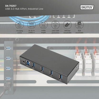 DIGITUS USB 3.0 Hub 4-Port Industrial Line 15-kV-ESD