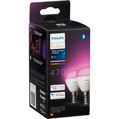 Philips Hue LED Luster E14 2pack 5,1W 470lm White Color Amb. BT